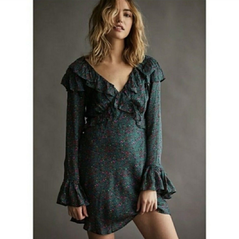 Free People Dark Floral Ruffle Dress